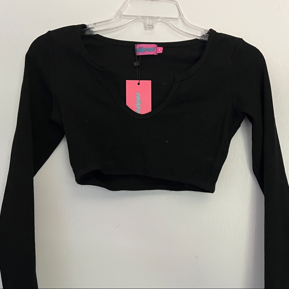 Edikted Black Long Sleeve Crop Top